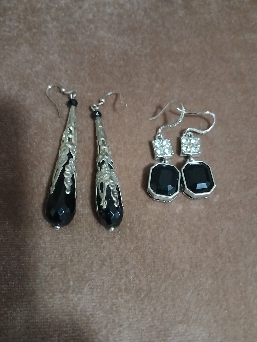 Elegant Black Drop Earrings with Silver Detailing - Women Jewelry